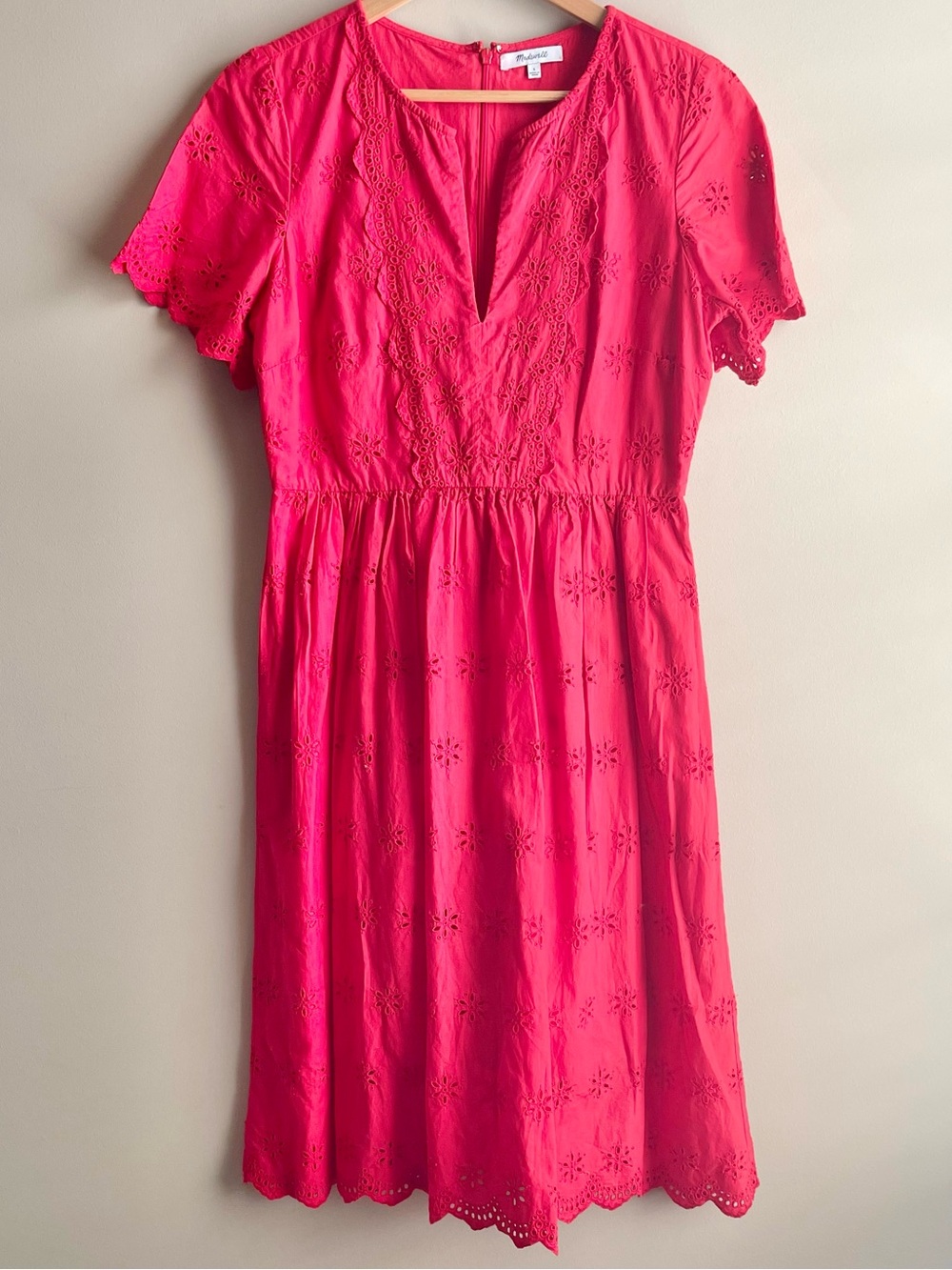 Madewell Bright Red v Neck Eyelet Midi Dress 100% Cotton - Picture 2 of 4